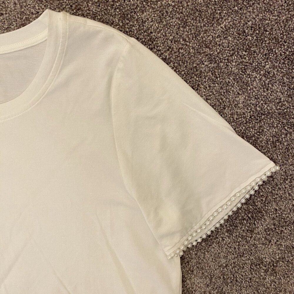 JOIE Women’s Cropped Top Size L White Short Sleeves Crew Neck Cotton Tee NWOT - Picture 4 of 8